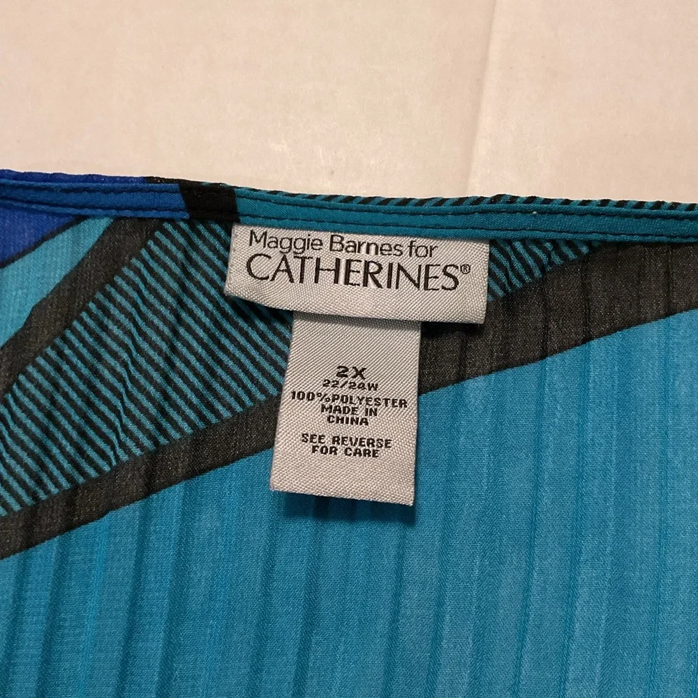Maggie Barnes for Catherines Pleated Blouse Flared Sleeves Blue - Picture 7 of 8